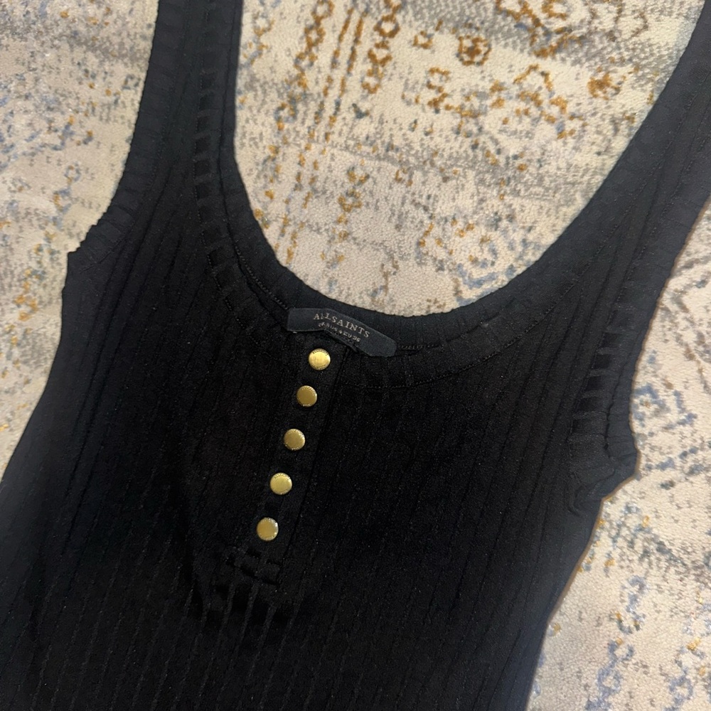 All Saints Black Tank with Gold Buttons